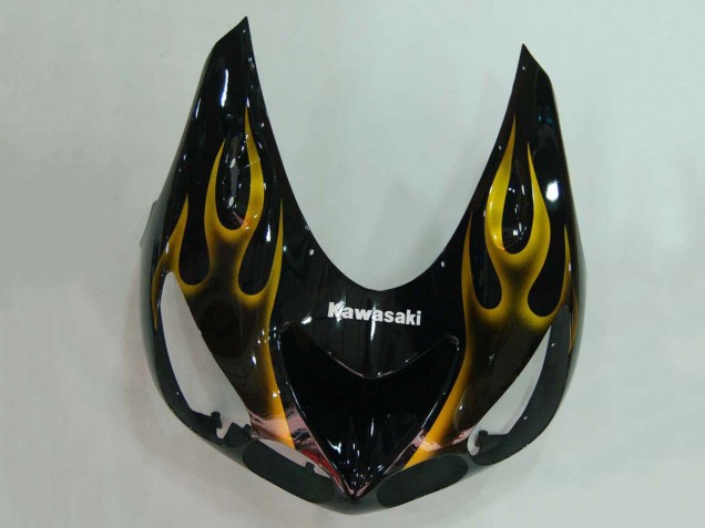 Erschwingliche Kawasaki ZX14R ZZR1400 Motorrad Verkleidung 2006-2011 - Glanzendes Schwarz Gold Flamme