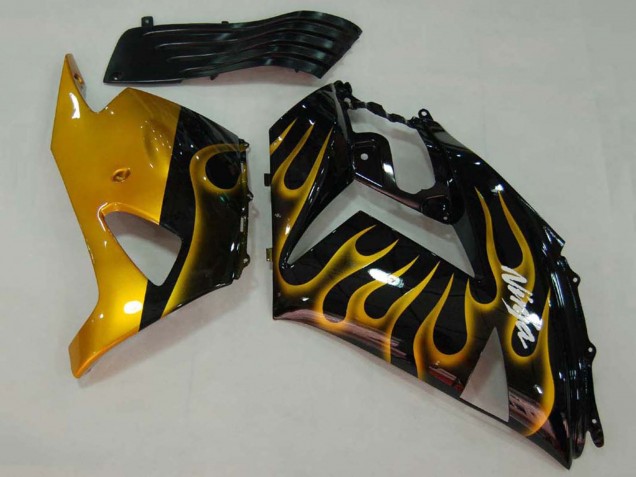 Erschwingliche Kawasaki ZX14R ZZR1400 Motorrad Verkleidung 2006-2011 - Glanzendes Schwarz Gold Flamme
