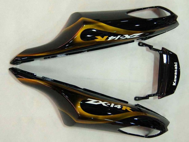 Erschwingliche Kawasaki ZX14R ZZR1400 Motorrad Verkleidung 2006-2011 - Glanzendes Schwarz Gold Flamme