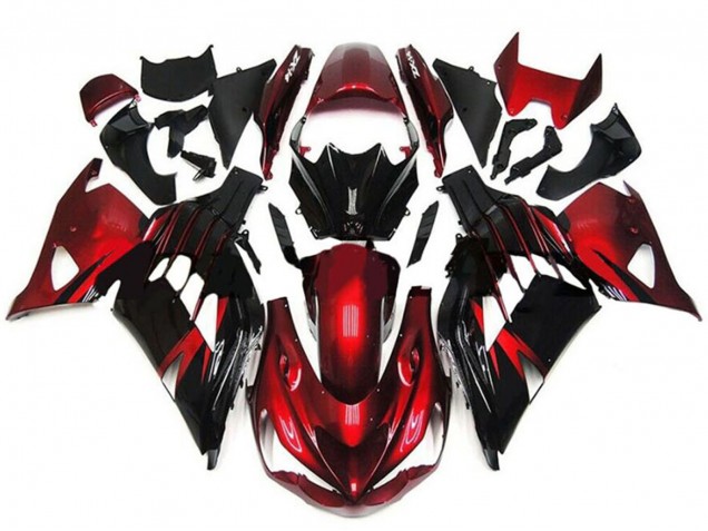 Erschwingliche Kawasaki ZX14R ZZR1400 Motorrad Verkleidung 2012-2024 - Rot Glanzendes Schwarz