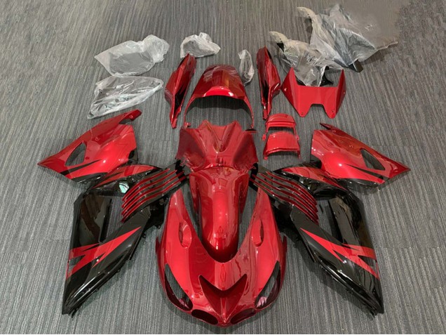 Erschwingliche Kawasaki ZX14R ZZR1400 Motorrad Verkleidung 2006-2011 - Rot Glanzendes Schwarz