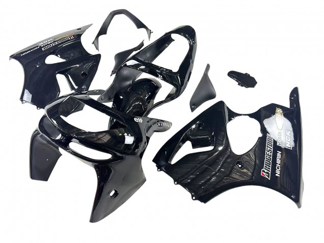 Erschwingliche Kawasaki ZX6R Motorrad Verkleidung 1998-1999 - Glanzendes Schwarz Gelb Elf Bridgestone