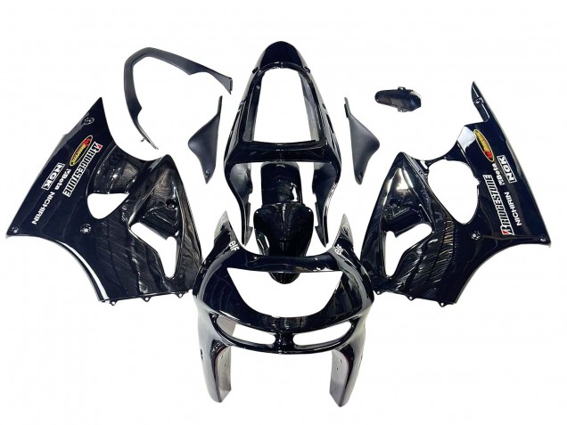 Erschwingliche Kawasaki ZX6R Motorrad Verkleidung 1998-1999 - Glanzendes Schwarz Gelb Elf Bridgestone