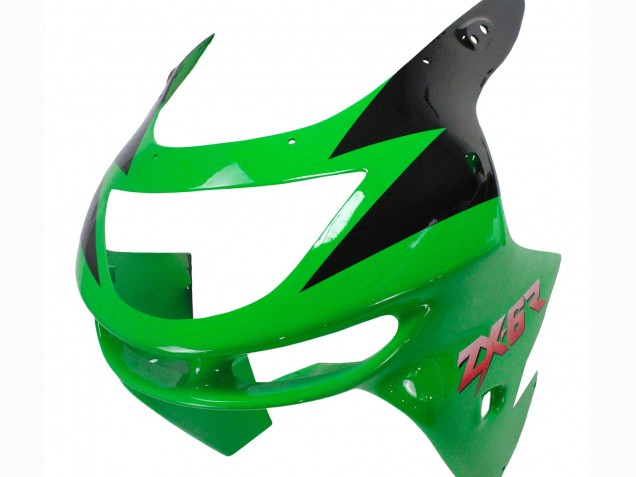 Erschwingliche Kawasaki ZX6R Motorrad Verkleidung 1998-1999 - Grun Weiss Glanzendes Schwarz