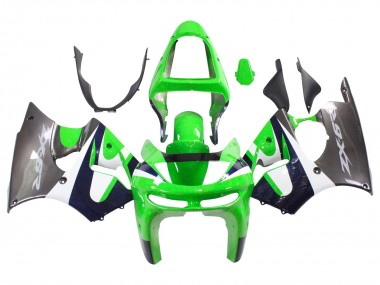 Erschwingliche Kawasaki ZX6R Motorrad Verkleidung 1998-1999 - Grun Weiss Dunkel Blau Silber
