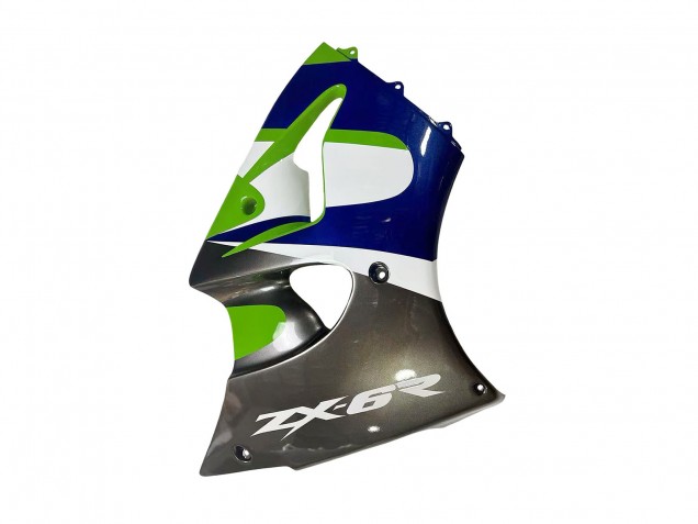 Erschwingliche Kawasaki ZX6R Motorrad Verkleidung 1998-1999 - Grun Weiss Blau Silber Glanzendes Schwarz