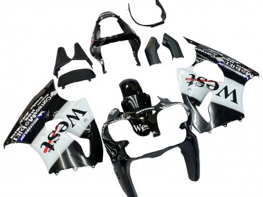 Erschwingliche Kawasaki ZX6R Motorrad Verkleidung 2000-2002 - Glanzendes Schwarz Weiss West Michelin