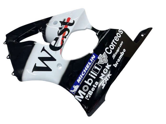 Erschwingliche Kawasaki ZX6R Motorrad Verkleidung 2000-2002 - Glanzendes Schwarz Weiss West Michelin