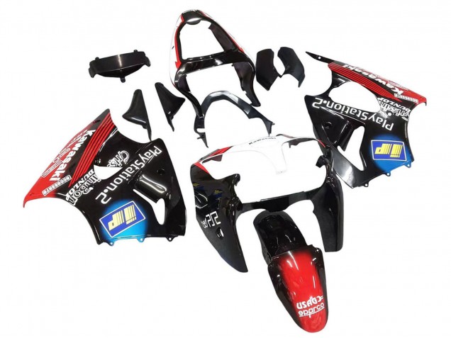 Erschwingliche Kawasaki ZX6R Motorrad Verkleidung 2000-2002 - Glanzendes Schwarz Rot Blau Rot PlayStation 2