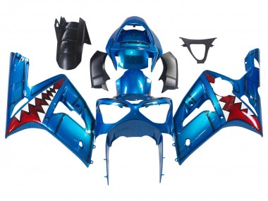 Erschwingliche Kawasaki ZX6R Motorrad Verkleidung 2003-2004 - Blau Weiss Rot Hai