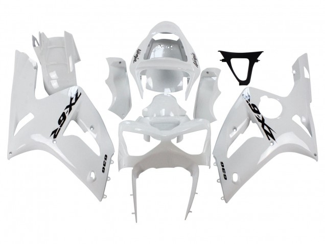 Erschwingliche Kawasaki ZX6R Motorrad Verkleidung 2003-2004 - Weiss Schwarz Aufkleber