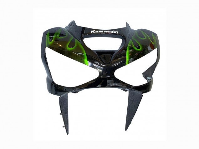 Erschwingliche Kawasaki ZX6R Motorrad Verkleidung 2003-2004 - Glanzendes Schwarz Grun Flamme