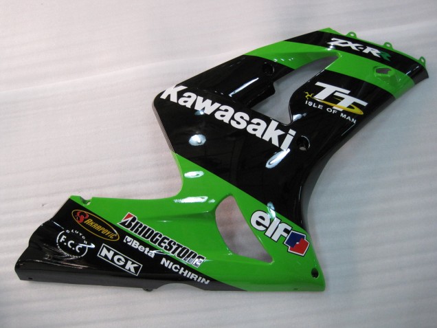 Erschwingliche Kawasaki ZX6R Motorrad Verkleidung 2003-2004 - Grun Schwarz Elf Bridgestone