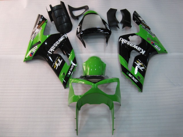 Erschwingliche Kawasaki ZX6R Motorrad Verkleidung 2003-2004 - Grun Schwarz Elf Bridgestone