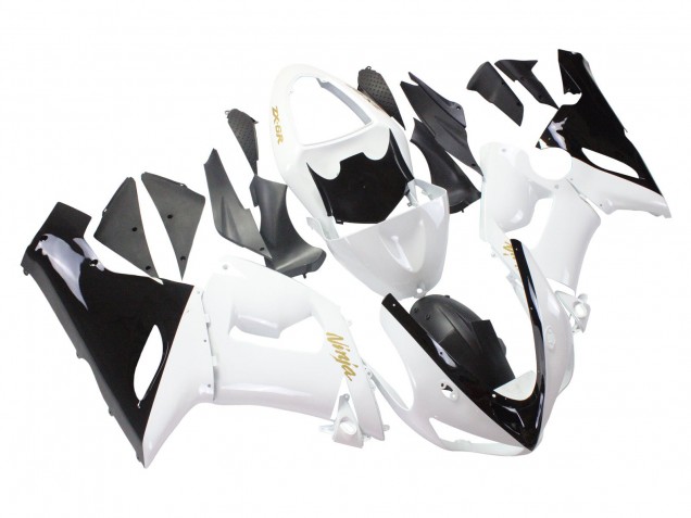 Erschwingliche Kawasaki ZX6R Motorrad Verkleidung 2005-2006 - Weiss Schwarz Gold Ninja