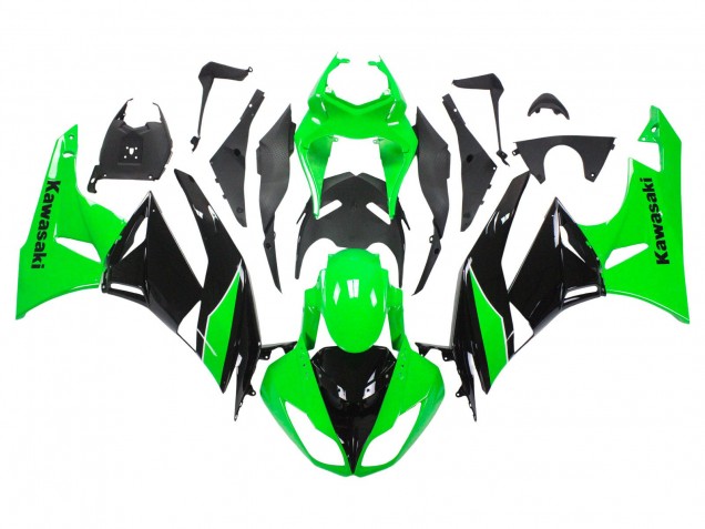 Erschwingliche Kawasaki ZX6R Motorrad Verkleidung 2009-2012 - Grun Glanzendes Schwarz