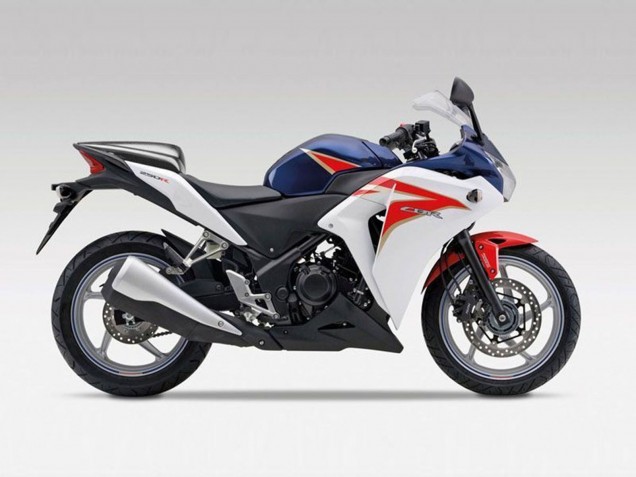 Erschwingliche Honda CBR250RR Motorrad Verkleidung 2011-2015 - Weiss Rot Dunkel Blau Streifen