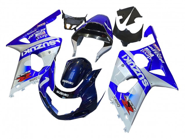 Erschwingliche Suzuki GSXR1000 Motorrad Verkleidung 2000-2002 - Blau Weiss Silber Castrol Dunlop