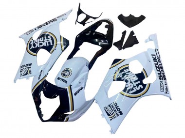 Erschwingliche Suzuki GSXR 1000 Motorrad Verkleidung 2003-2004 - Weiss Schwarz Gold Motul Lucky Strike