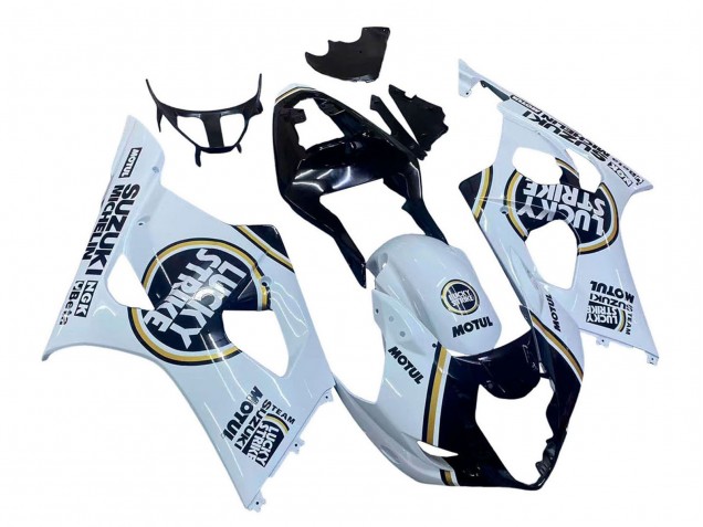 Erschwingliche Suzuki GSXR 1000 Motorrad Verkleidung 2003-2004 - Weiss Schwarz Gold Motul Lucky Strike