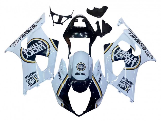 Erschwingliche Suzuki GSXR 1000 Motorrad Verkleidung 2003-2004 - Weiss Schwarz Gold Motul Lucky Strike