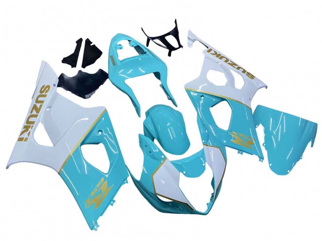 Erschwingliche Suzuki GSXR 1000 Motorrad Verkleidung 2003-2004 - Weiss Hellblau Gold