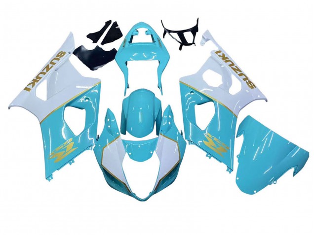 Erschwingliche Suzuki GSXR 1000 Motorrad Verkleidung 2003-2004 - Weiss Hellblau Gold