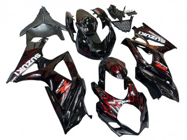 Erschwingliche Suzuki GSXR 1000 Motorrad Verkleidung 2007-2008 - Schwarz Rot Flamme