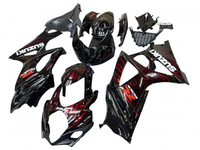 Erschwingliche Suzuki GSXR 1000 Motorrad Verkleidung 2007-2008 - Schwarz Rot Flamme