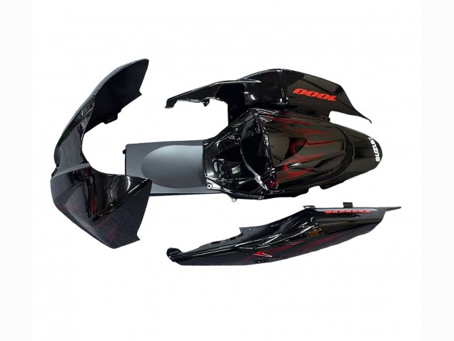 Erschwingliche Suzuki GSXR 1000 Motorrad Verkleidung 2007-2008 - Schwarz Rot Flamme