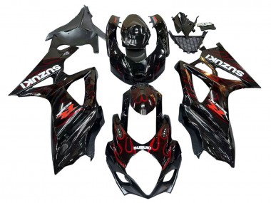 Erschwingliche Suzuki GSXR 1000 Motorrad Verkleidung 2007-2008 - Schwarz Rot Flamme