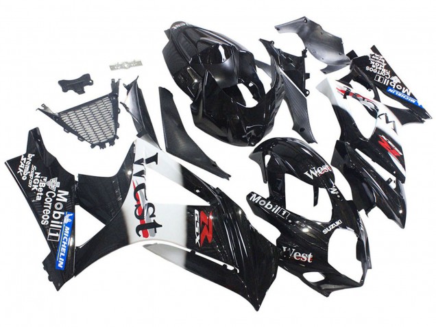 Erschwingliche Suzuki GSXR 1000 Motorrad Verkleidung 2007-2008 - Glanzendes Schwarz Weiss West