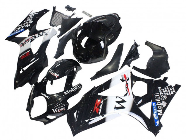 Erschwingliche Suzuki GSXR 1000 Motorrad Verkleidung 2007-2008 - Glanzendes Schwarz Weiss West