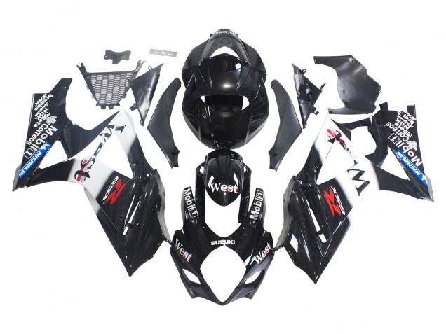 Erschwingliche Suzuki GSXR 1000 Motorrad Verkleidung 2007-2008 - Glanzendes Schwarz Weiss West