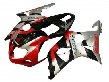 Erschwingliche Suzuki GSXR 600 / GSXR 750 Motorrad Verkleidung Kit 2001-2003 - Silber Rot Glanzendes Schwarz