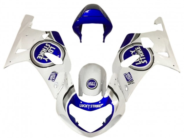 Erschwingliche Suzuki GSXR 600 / GSXR 750 Motorrad Verkleidung 2001-2003 - Weiss Blau Lucky Strike