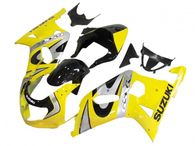 Erschwingliche Suzuki GSXR 600 / GSXR 750 Motorrad Verkleidung Kit 2001-2003 - Gelb Silber Glanzendes Schwarz