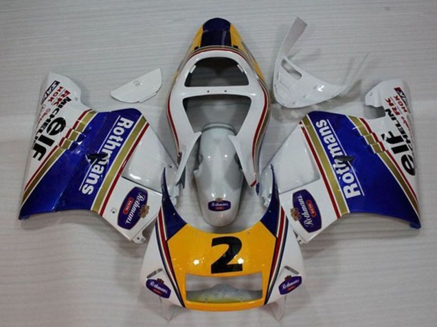 Erschwingliche Honda NSR250R MC28 P4 Motorrad Verkleidung 1994-1996 - Weiss Blau Gelb Gold Rothmans Elf 2