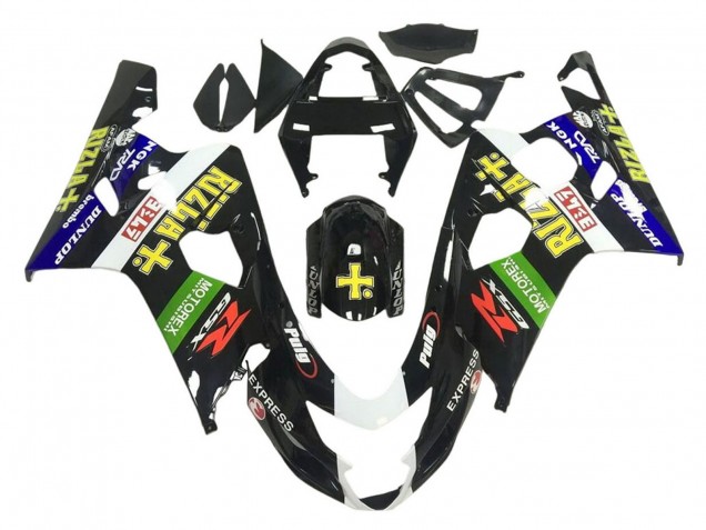 Erschwingliche Suzuki GSXR 600 / GSXR 750 Motorrad Verkleidung 2001-2003 - Glanzendes Schwarz Grun Weiss Gelb Rizla
