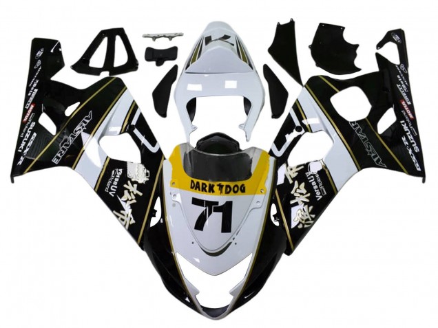 Erschwingliche Suzuki GSXR 600 / GSXR 750 Motorrad Verkleidung 2004-2005 - Weiss Schwarz Gelb Dunkel Dog 71