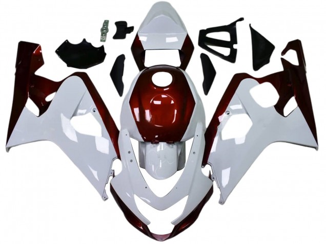 Erschwingliche Suzuki GSXR 600 / GSXR 750 Motorrad Verkleidung 2004-2005 - Weiss Bonbon Rot Schwarz