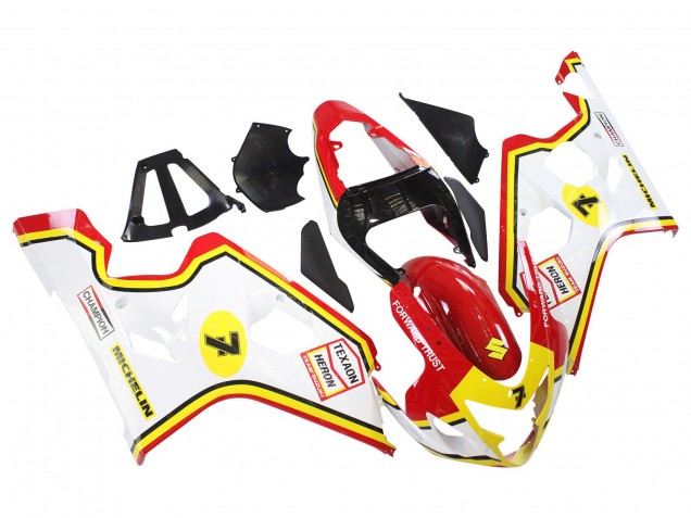 Erschwingliche Suzuki GSXR 600 / GSXR 750 Motorrad Verkleidung 2004-2005 - Weiss Rot Gelb Michelin Texaon Heron 7