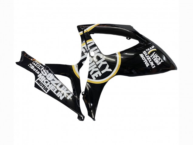 Erschwingliche Suzuki GSXR 600 / GSXR 750 Motorrad Verkleidung 2006-2007 - Glanzendes Schwarz Weiss Motul Lucky Strike
