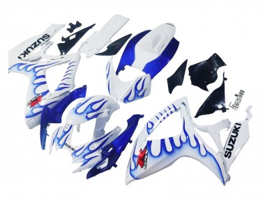 Erschwingliche Suzuki GSXR 600 / GSXR 750 Motorrad Verkleidung 2006-2007 - Weiss Blau Flamme