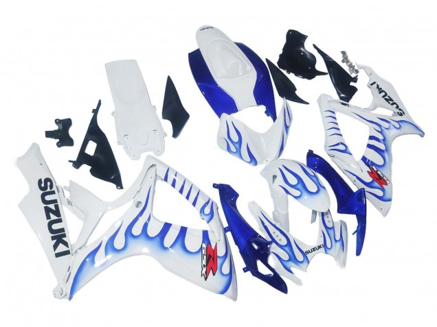 Erschwingliche Suzuki GSXR 600 / GSXR 750 Motorrad Verkleidung 2006-2007 - Weiss Blau Flamme