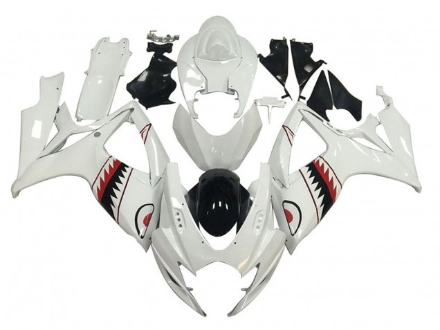 Erschwingliche Suzuki GSXR 600 / GSXR 750 Motorrad Verkleidung 2006-2007 - Weiss Rot Schwarz Hai