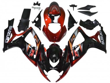 Erschwingliche Suzuki GSXR 600 / GSXR 750 Motorrad Verkleidung 2006-2007 - Rot Glanzendes Schwarz Orange