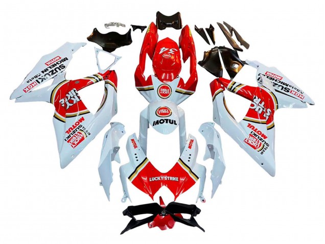 Erschwingliche Suzuki GSXR 600 / GSXR 750 Motorrad Verkleidung 2008-2010 - Weiss Rot Motul Lucky Strike