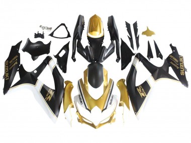 Erschwingliche Suzuki GSXR 600 / GSXR 750 Motorrad Verkleidung 2008-2010 - Matt Schwarz Weiss Gold