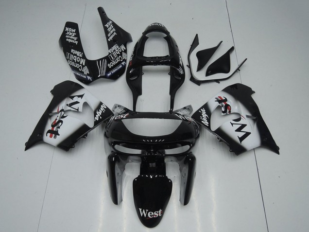 Erschwingliche Kawasaki ZX9R Motorrad Verkleidung 1998-1999 - Glanzendes Schwarz Weiss West
